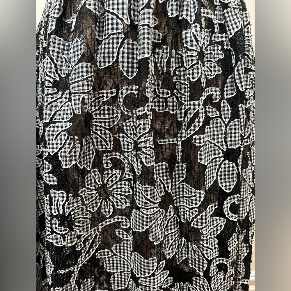 ZARA Large floral gingham and lace midi skirt - Picture 2 of 6